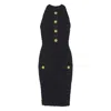 Balmain Buttoned-pocket Tweed Mini Dress In Black