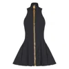 Balmain Zip-detailed Pleated Grain De Poudre Wool Mini Dress In Black