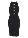 Balmain Buttoned-pocket Tweed Mini Dress In Black