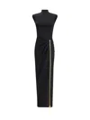 Balmain Women Long Jersey Dress With Slit In Black