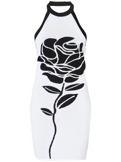 Balmain Rose Mini Dress In White