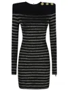 Balmain Metallic Stripe Button-shoulder Knit Mini Dress In Black