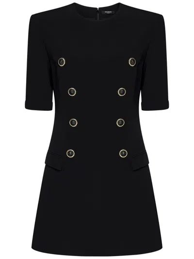 Balmain 8 Buttons Crepe Dress In Black  