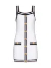 Balmain Maze-monogram Bouclé Minidress In Blanc/noir/blanc/rose