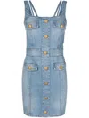 Balmain Button-embellished Stretch-denim Mini Dress In Bleu Jean