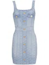 Balmain Monogrammed Short Denim Dress In Blue