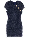 Balmain Short Boucle Dress Fringed Detail In Blue