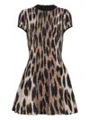 Balmain A-line Leopard Print Jacquard Dress In Brown