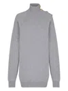 Balmain Cashmere Wool Turtleneck Dress Gold Button Detail In Gray