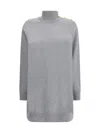 Balmain Cashmere Wool Turtleneck Dress Gold Button Detail In Gray