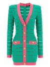 Balmain Two-tone Knit Dress Featuring Button Detailing In Green
