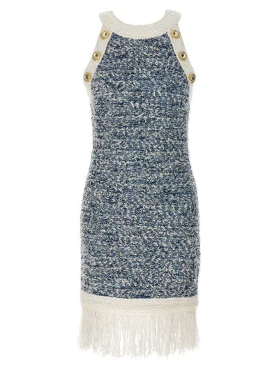Balmain Dresses In Light Blue/white