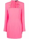 Balmain Embellished Pleated Wool Mini Dress In Pink