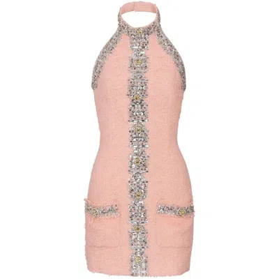 Balmain Crystal-embelished Halterneck Dress In Pink