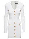 Balmain Short White Fitted Dress With Buttons In White