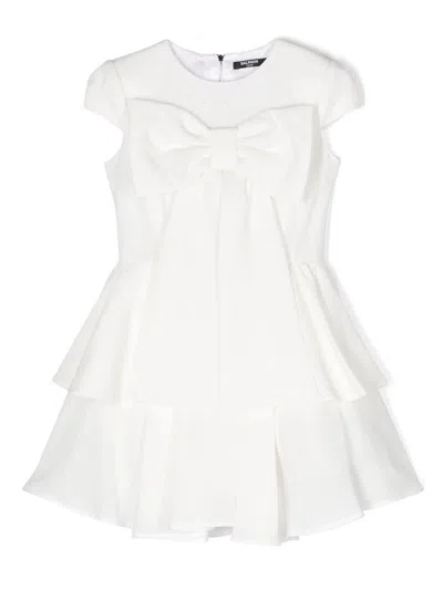 Balmain Kids' Knot-detail Mini Dress In White