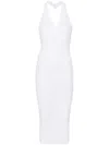 Balmain Halterneck Ribbed-knit Midi Dress In White