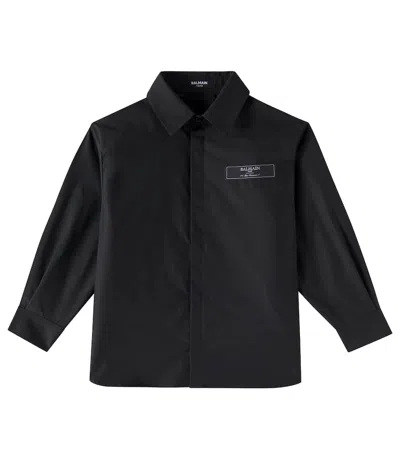 Balmain Kids' Dyed Cotton Shirt In Nero/nero