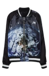 Balmain Logo Planet Zip-up Bomber Jacket In Black Multi
