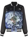 Balmain Logo Planet Zip-up Bomber Jacket In Black