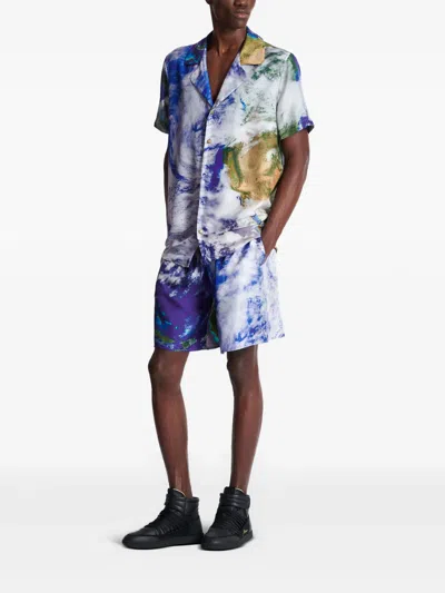 Balmain Earth Print Silk Pyjama Shirt In Multi