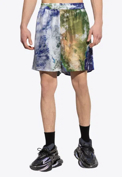 Balmain Earth Print Silk Shorts