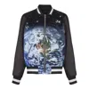 Balmain Earth Stars Print Zipped Varsity Bomber Jacket In Black