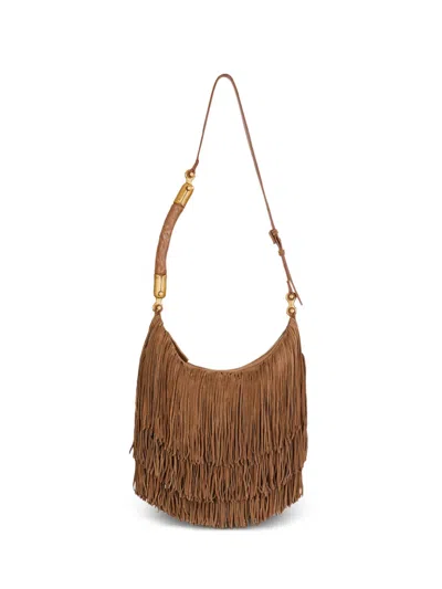 Balmain Kids' Ebene Fringes Calf Suede Shoulder Bag In Brown