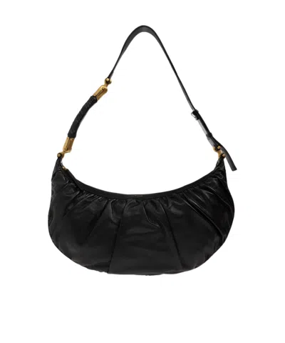 Balmain Ébène Gathered Detail Zipped Shoulder Bag In Black