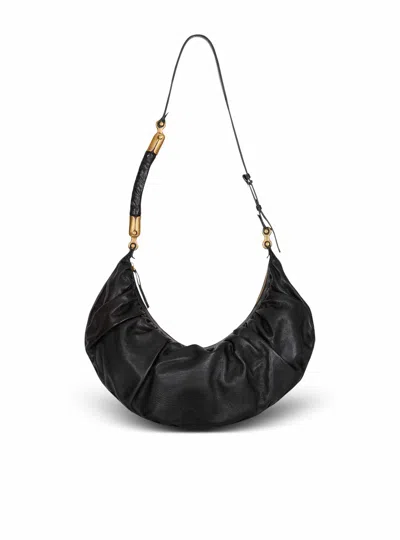 Balmain Ebene Hobo Bag In Calfskin Leather In Black