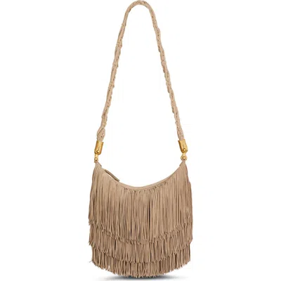 Balmain Ebene Fringed Calfskin Shoulder Bag In Neutral
