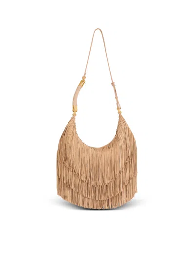 Balmain Fringed Suede Tote Bag In Neutral