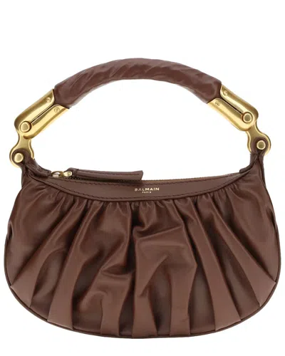 Balmain Ébène Mini Bag In Calfskin Leather In Brown
