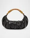 Balmain Ebene Medium Ruched Top-handle Bag In Leather In Black