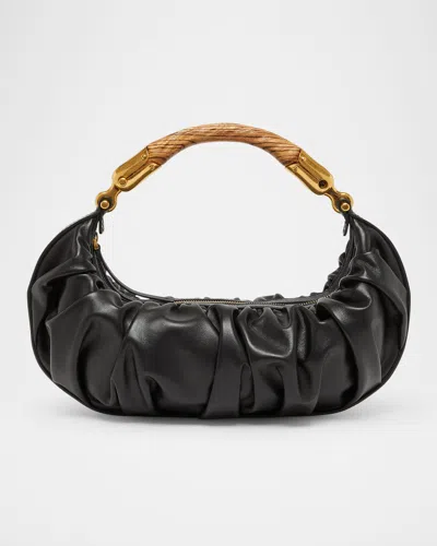 Balmain Ebene Medium Ruched Top-handle Bag In Leather In Black