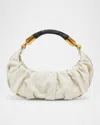 Balmain Ebene Medium Ruched Top-handle Bag In Leather In Sand