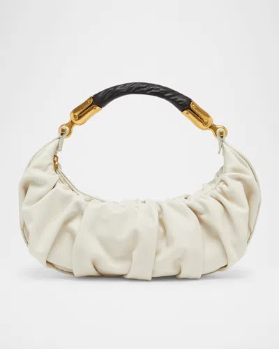 Balmain Ebene Medium Ruched Top-handle Bag In Leather In Sand