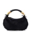 Balmain Genuine Fur Handbag With Leather Handle In Black