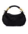 Balmain Genuine Fur Handbag With Leather Handle In Black