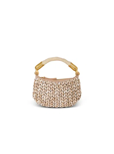 Balmain Ebene Mini Bag In Suede And Shells In Neutral