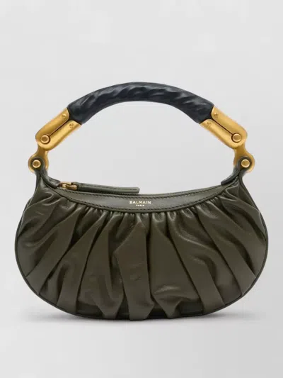 Balmain Ebene Mini Calfskin Clutch Top Handle In Brown