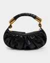Balmain Ebene Mini Ruched Top-handle Bag In Leather In Black
