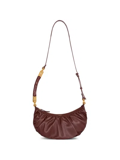 Balmain Ebene Ruched Leather Shoulder Bag In Brown