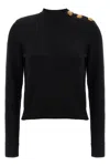 Balmain Knitwear Crew Neck Button Detail Textured Fabric In Black