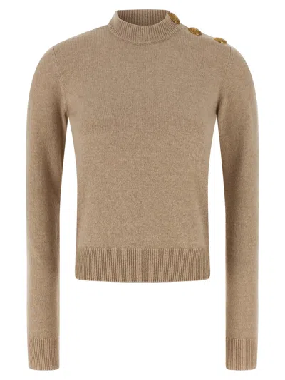 BALMAIN ECO-CASHMERE BUTTON SWEATER