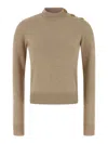 Balmain Eco-cashmere Button Sweater Sweaters And Cardigans Beige In Gray