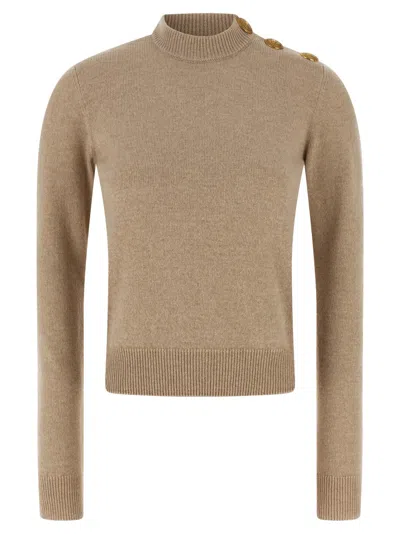Balmain Eco-cashmere Button Sweater Sweaters And Cardigans Beige In Brown