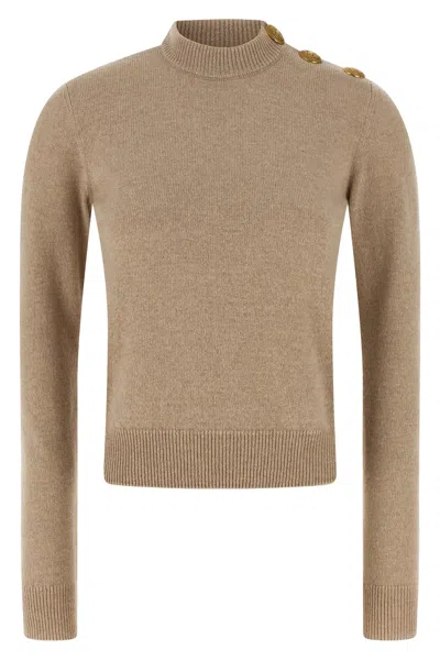 BALMAIN ECO-CASHMERE BUTTON SWEATER
