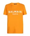 Balmain Eco-responsible Cotton T-shirt With  Logo Print In Orange