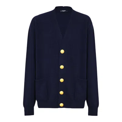 Balmain Ecocachmere Cardigan In Blue